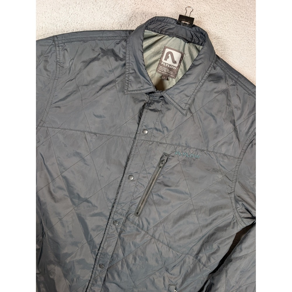 Flylow Mens Quilted Insulated Shirt Jacket Gray Large Puffy Snap Front Coat